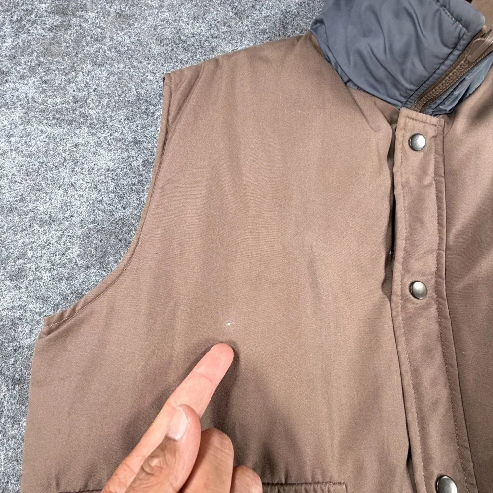 Outdoor Exchange Reversible Down Vest Mens Large Brown Blue Mock Neck Full‎ Zip